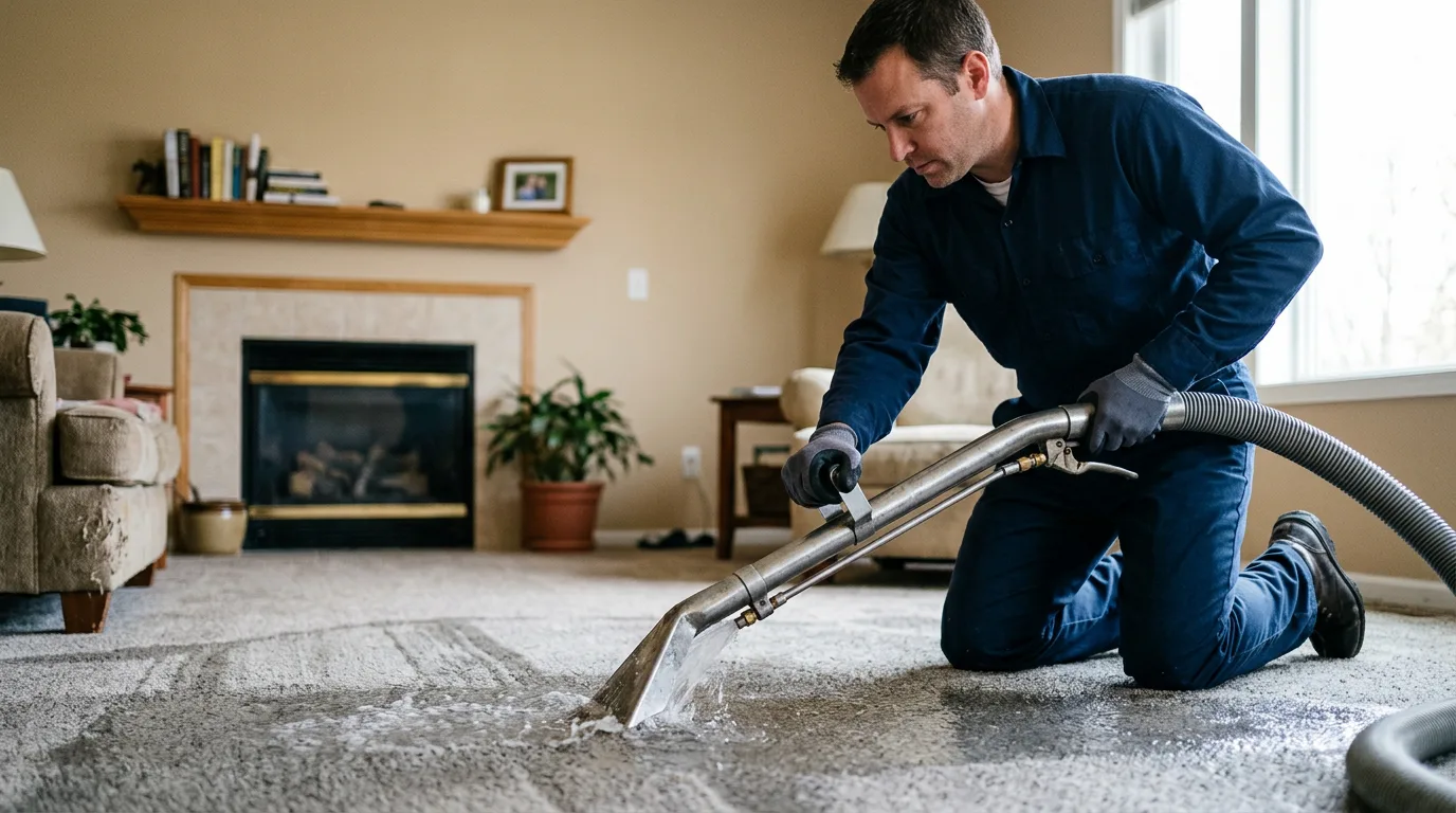 Water damage restoration technician working near Sheffield, IA